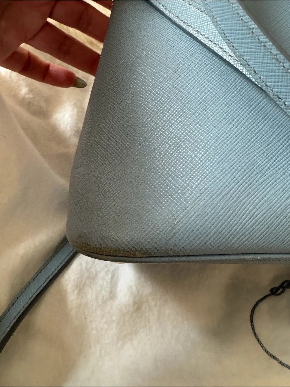 Prada Light Blue Saffiano Leather Satchel with Gold Hardware